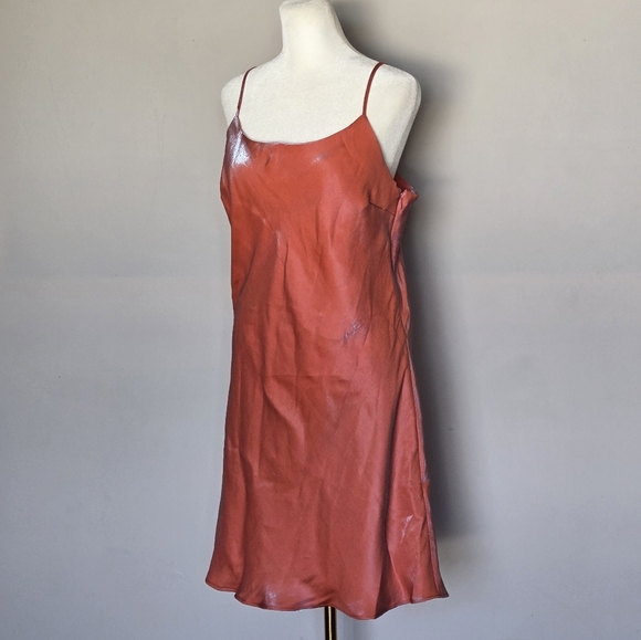 NWT F21 Y2K Bridal Cocktail Party Wedding Guest Elegant Satin Slip Dress Coral L - Picture 3 of 11